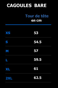 Guide des tailles pour les cagoules BARE